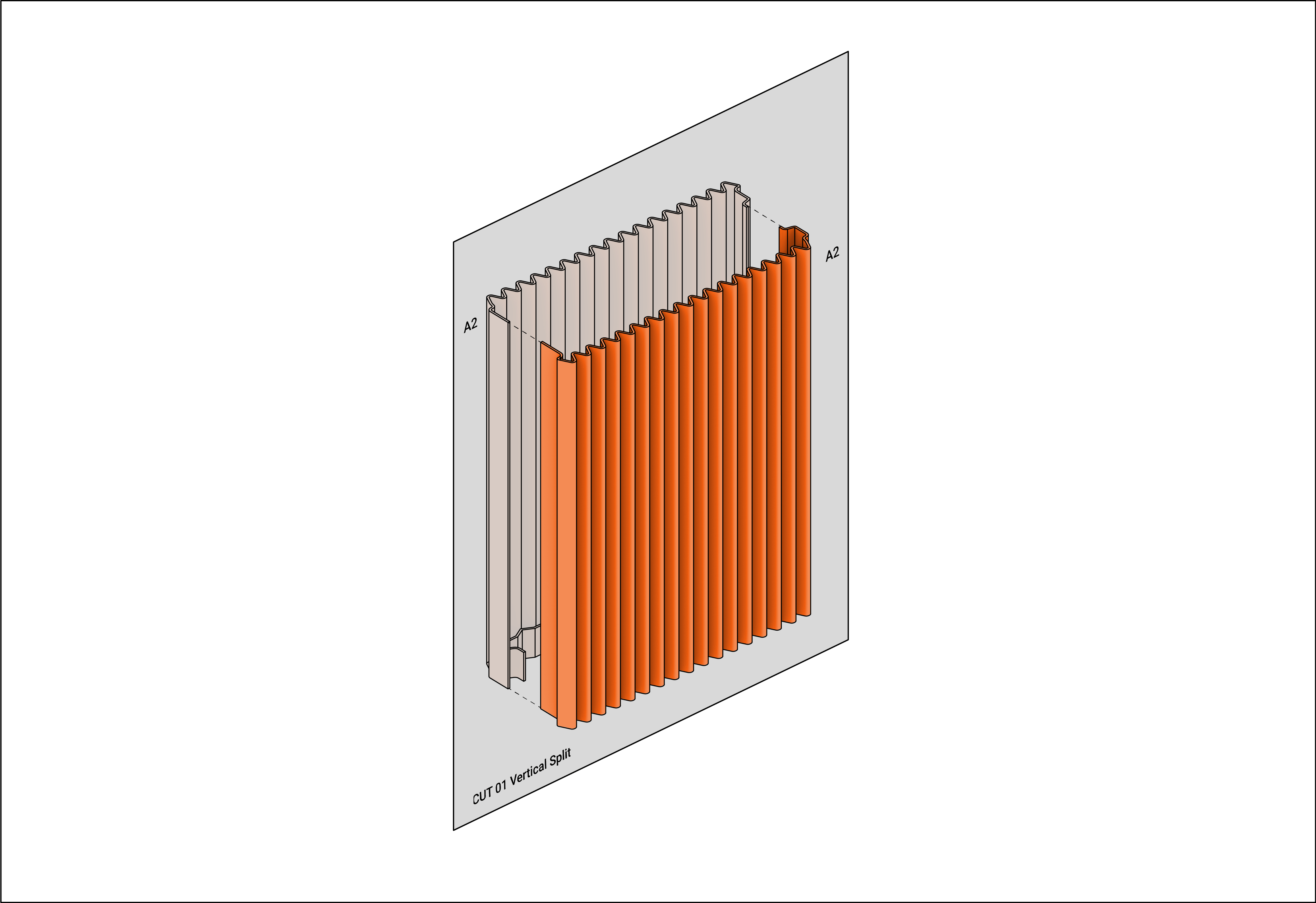 Post processing of a 3D printed module, splitting vertically to obtain 2 panels.