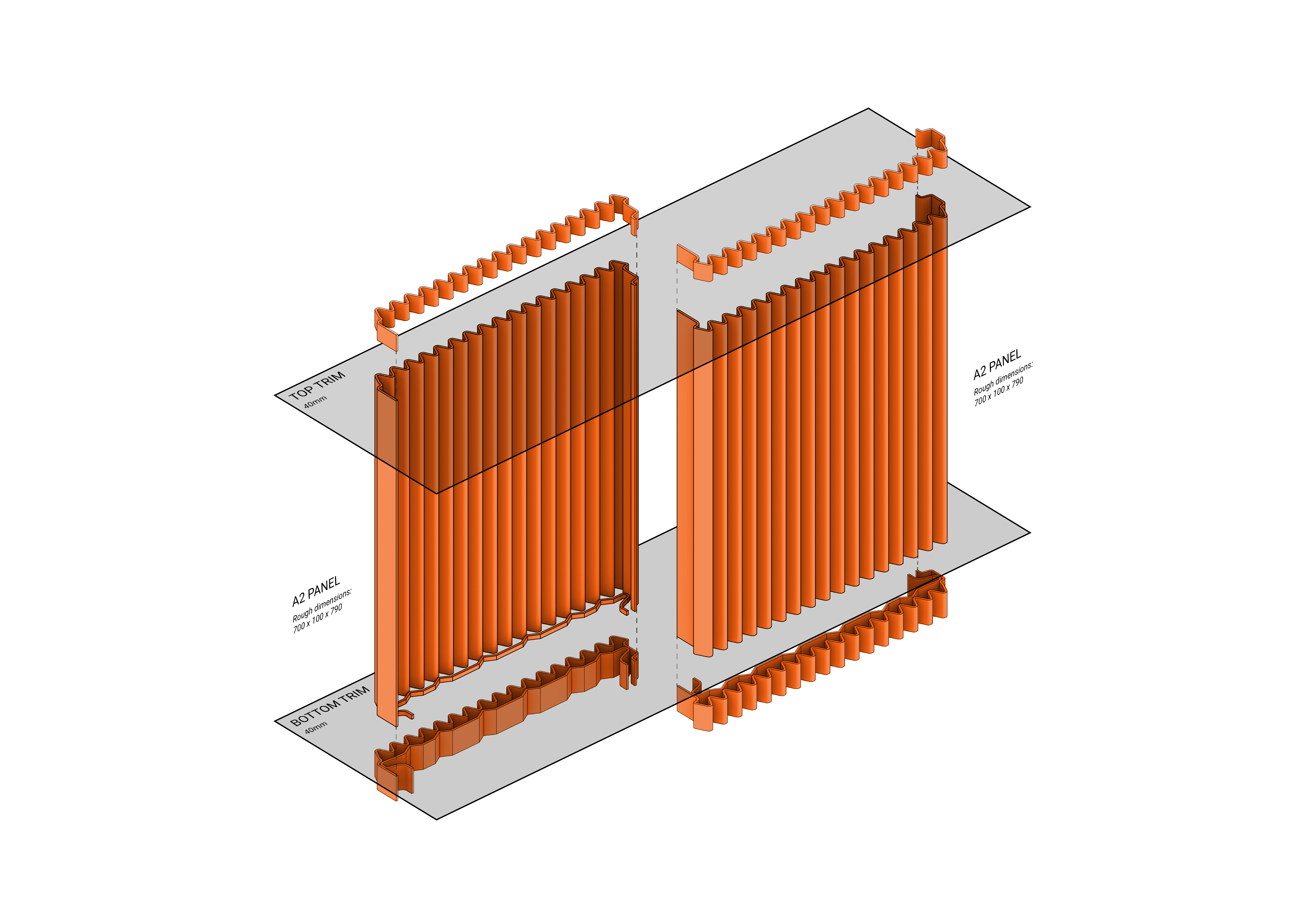 Post processing of a 3D printed module, top and bottom trimming to obtain flat interfaces
